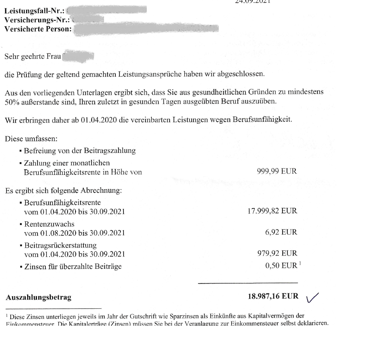 Berufsunfähigkeitsversicherung zahlt