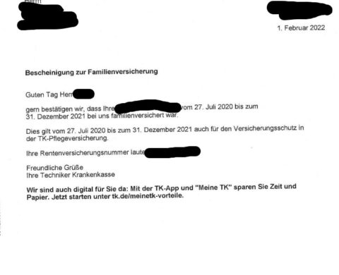 Bestätigung Vorversicherungszeiten gesetzliche Krankenkasse
