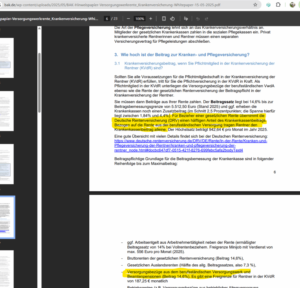Beitrag GKV vs PKV Versorgungswerk und Krankenversicherung