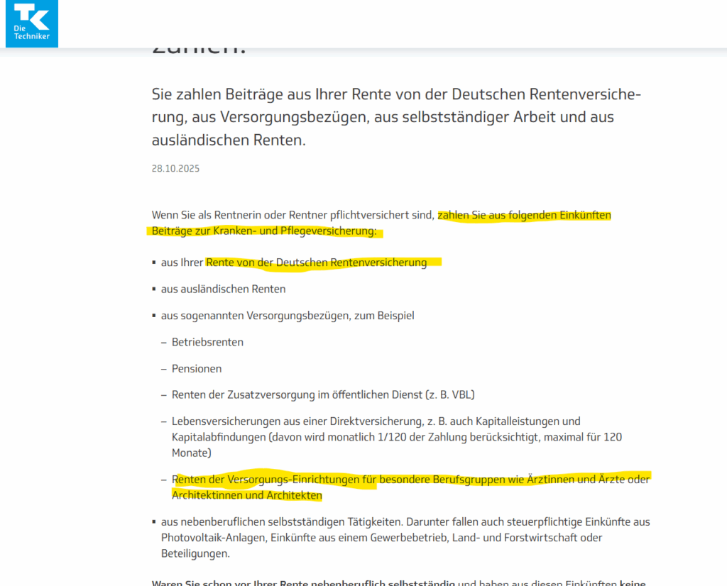 Beitragsberechnung gesetzliche Krankenkasse für Ärzte, Rechtsanwälte, Zahnärzte, Architekten
