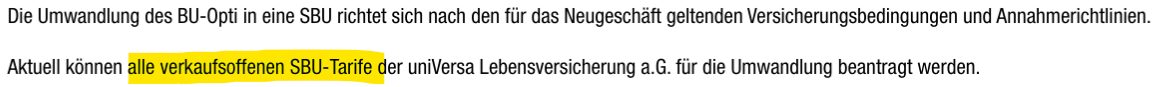 Bedingungsauszug Universa und weitere Versicherer Hinweise zur Umstellung der BU-Option